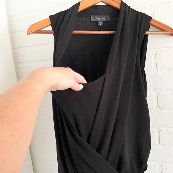 Karen Kane Maxi Jumpsuit Black Wide leg Draped surplice lined top Stretched Sz S - Picture 10 of 16